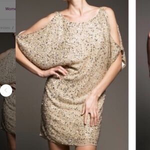 Aidan Mattox Gold Sequin Cold Shoulder Mini Dress Size 4 NWT